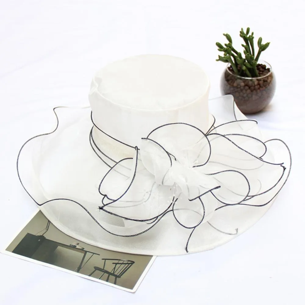 Women Foldable Hat Floral Organza Church Kentucky Lady Tea Party Sun Hat Elegant Fascinator Hats for Womens Wedding Ceremony Hat
