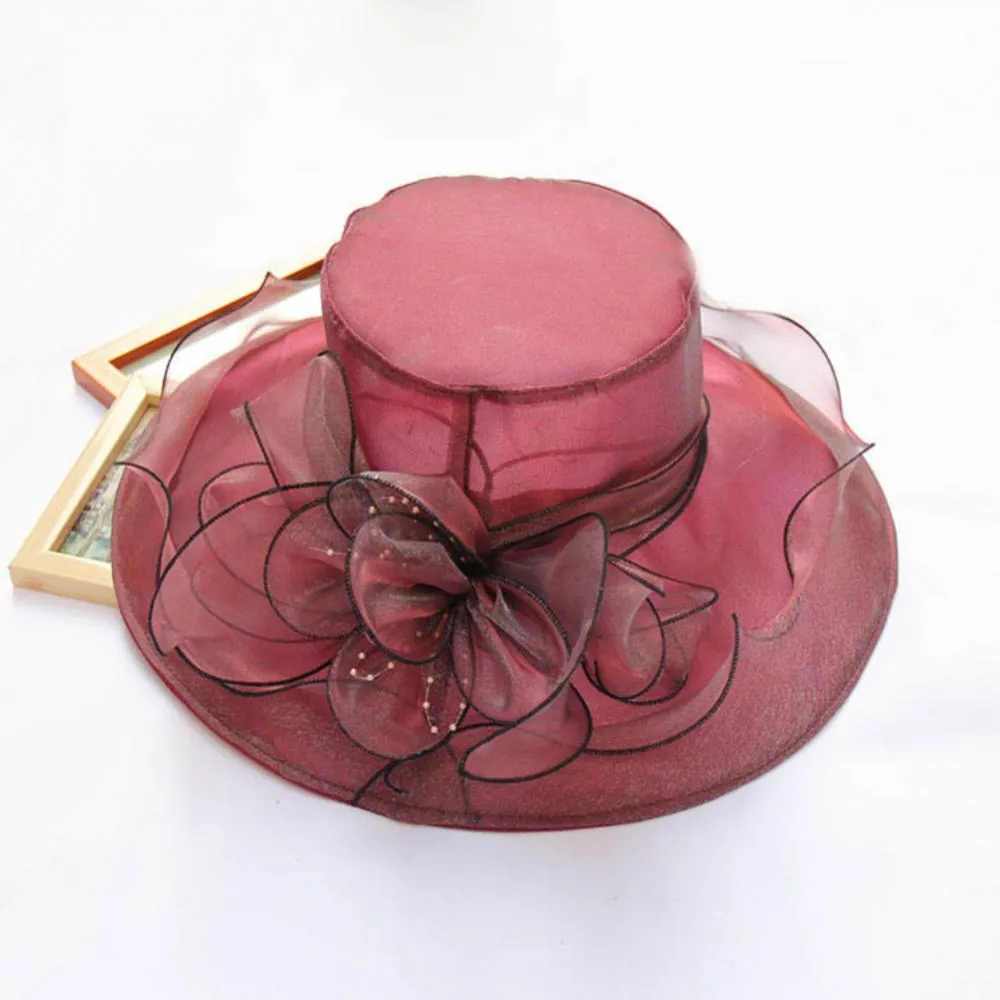 Women Foldable Hat Floral Organza Church Kentucky Lady Tea Party Sun Hat Elegant Fascinator Hats for Womens Wedding Ceremony Hat