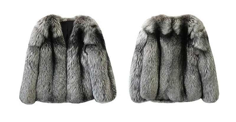 Women Silver Fox Fur Coat V-neck Luxury Full Fur Overcoat Long Sleeve Warm 2022 New Winter 4905