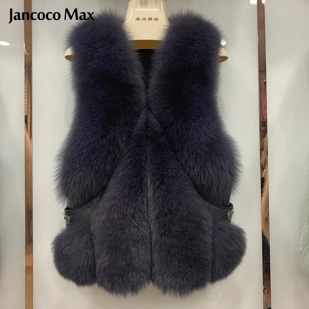 Women Thick Warm Luxury Real Fox Fur Gilets Winter Fluffy Fur Waistcoat