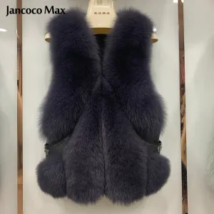 Women Thick Warm Luxury Real Fox Fur Gilets Winter Fluffy Fur Waistcoat