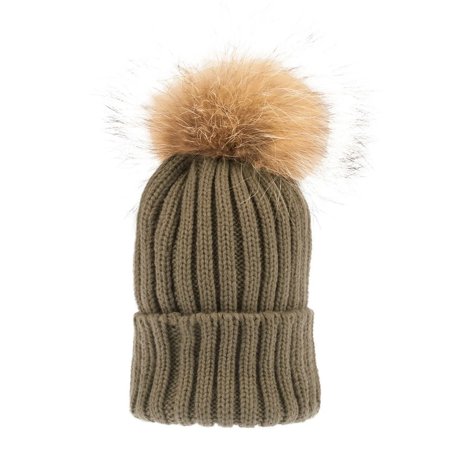Women's Rib Pom Pom Hat  Olive/Natural