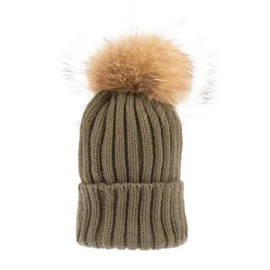 Women's Rib Pom Pom Hat  Olive/Natural
